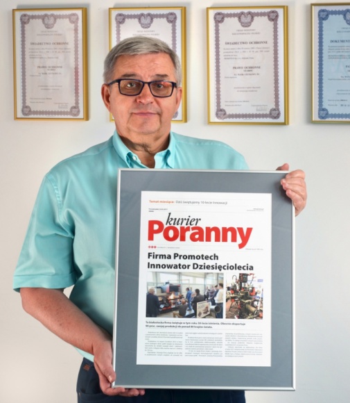 Promotech w gronie Innowatorów Dziesięciolecia BIZNES, Firma - Promotech, białostocki producent narzędzi elektromagnetycznych i automatów spawalniczych, zdobył tytuł Innowatora Dziesięciolecia w jubileuszowym rankingu podlaskich firm - Innowacje 2016.